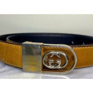 Gucci Vtg Belt Women's Black Brown Leather Gold Silver GG Buckle Rvrsbl Belt Lux